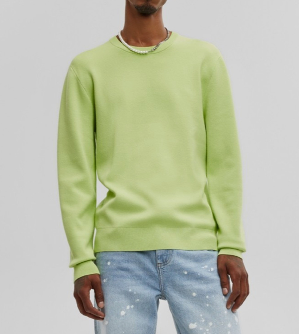 Mode of One Mens Crewneck Sweater Acid Green Color Size XXL